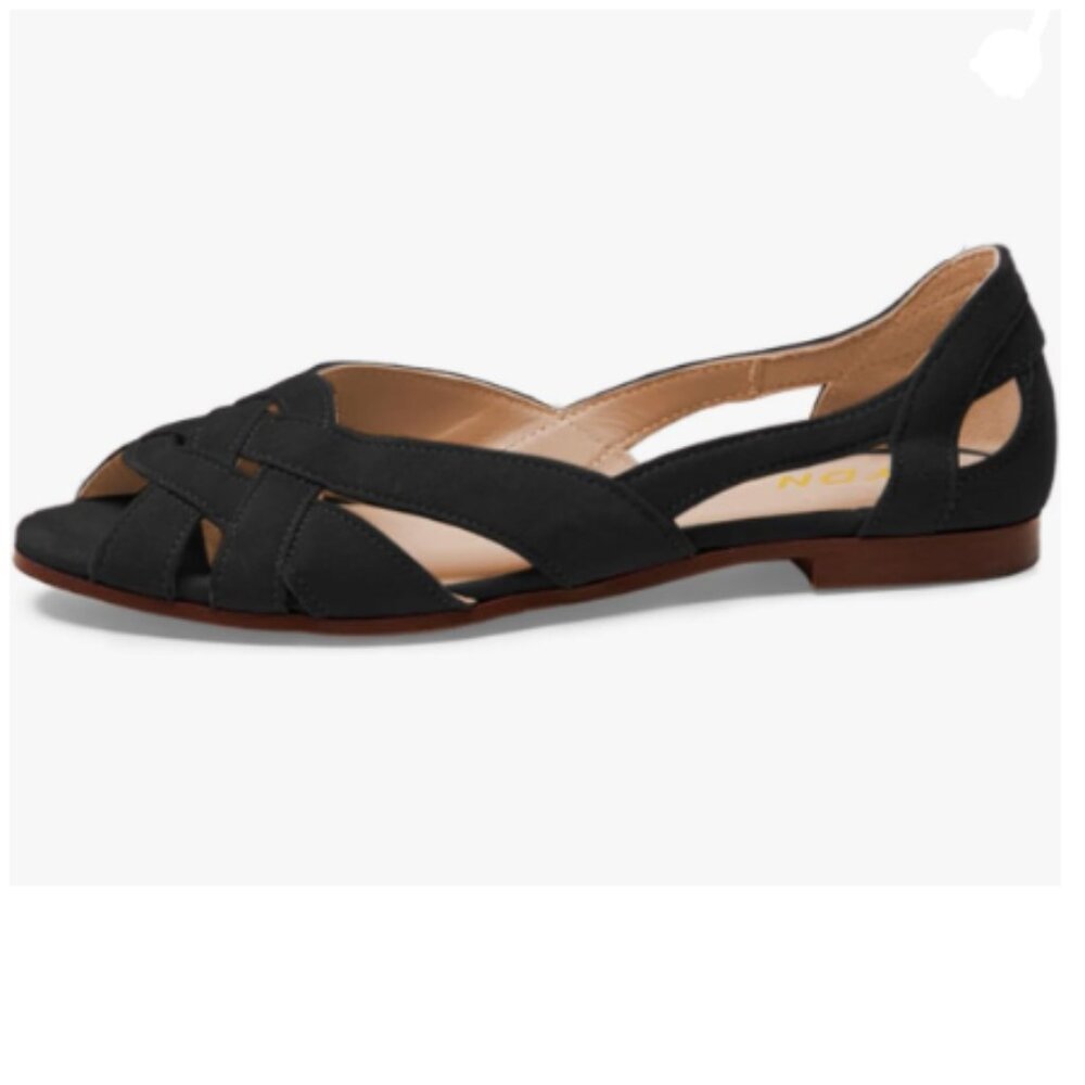 YDN Black Open-Toe Woven Flat Loafers